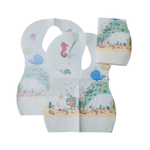 中国Disposable Baby Bib, Waterproof Paper + PE Film 25*28cm+5cm with Pocketメーカー